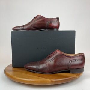 Mens Paul Smith Henry Burgundy Leather Brogue Cap Toe Dress Shoes Size UK 8 US 9